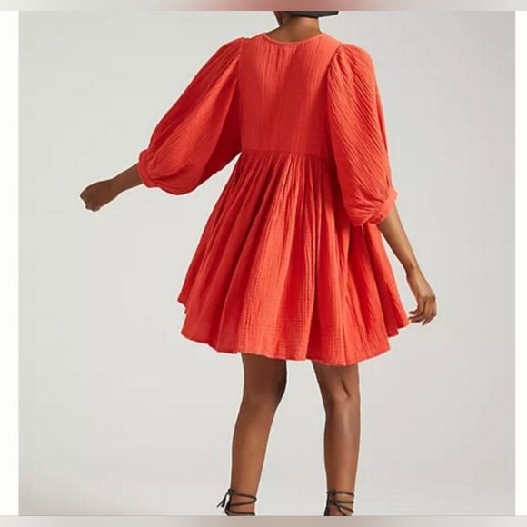 Anthroplogie Sundry size 1 Electric Red Boho Tunic Dress Organic Cotton - Picture 2 of 8